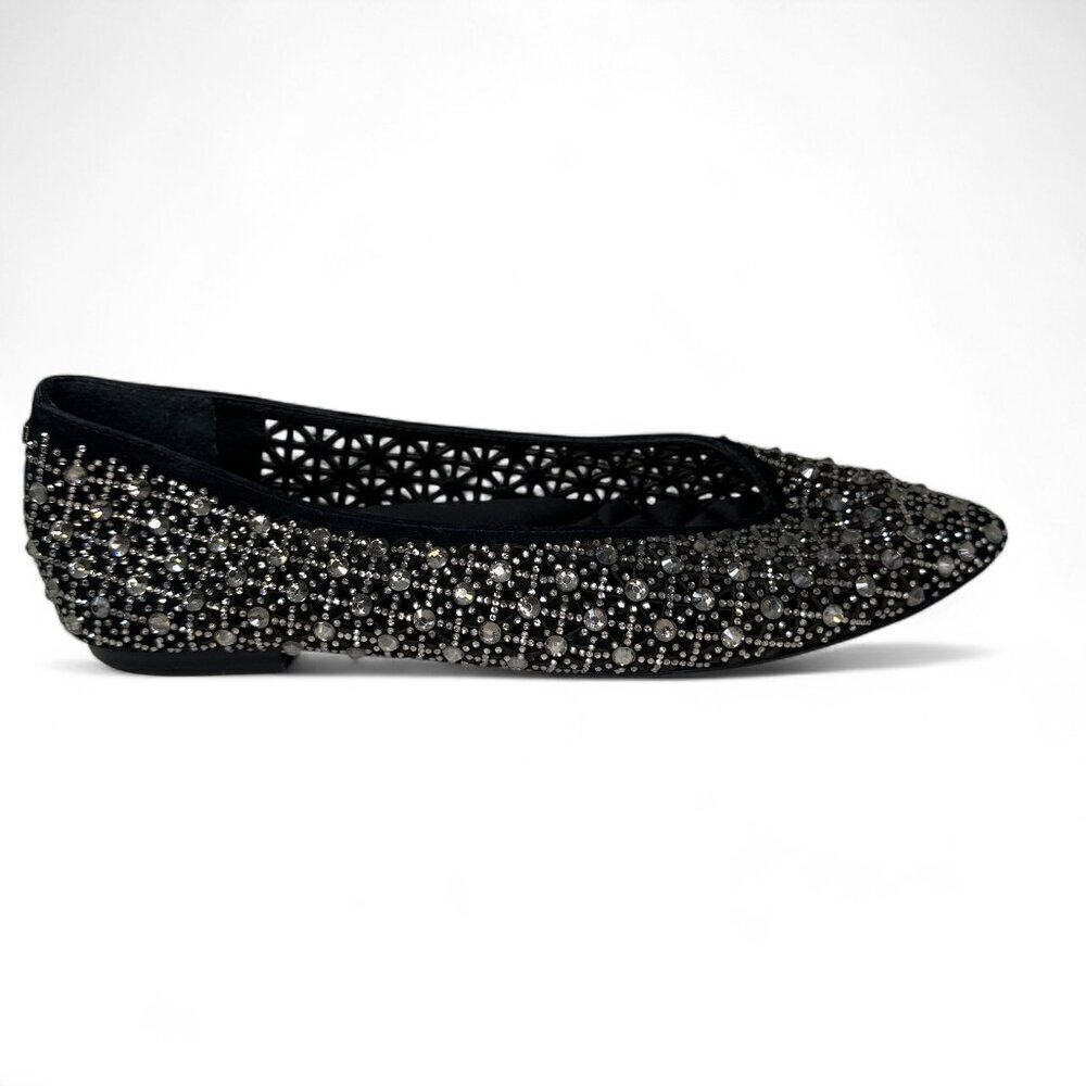 Birdies Women's Goldfinch Pointed Toe Suede Ballet Flat in Pewter Crystal 8.5 - Picture 9 of 16